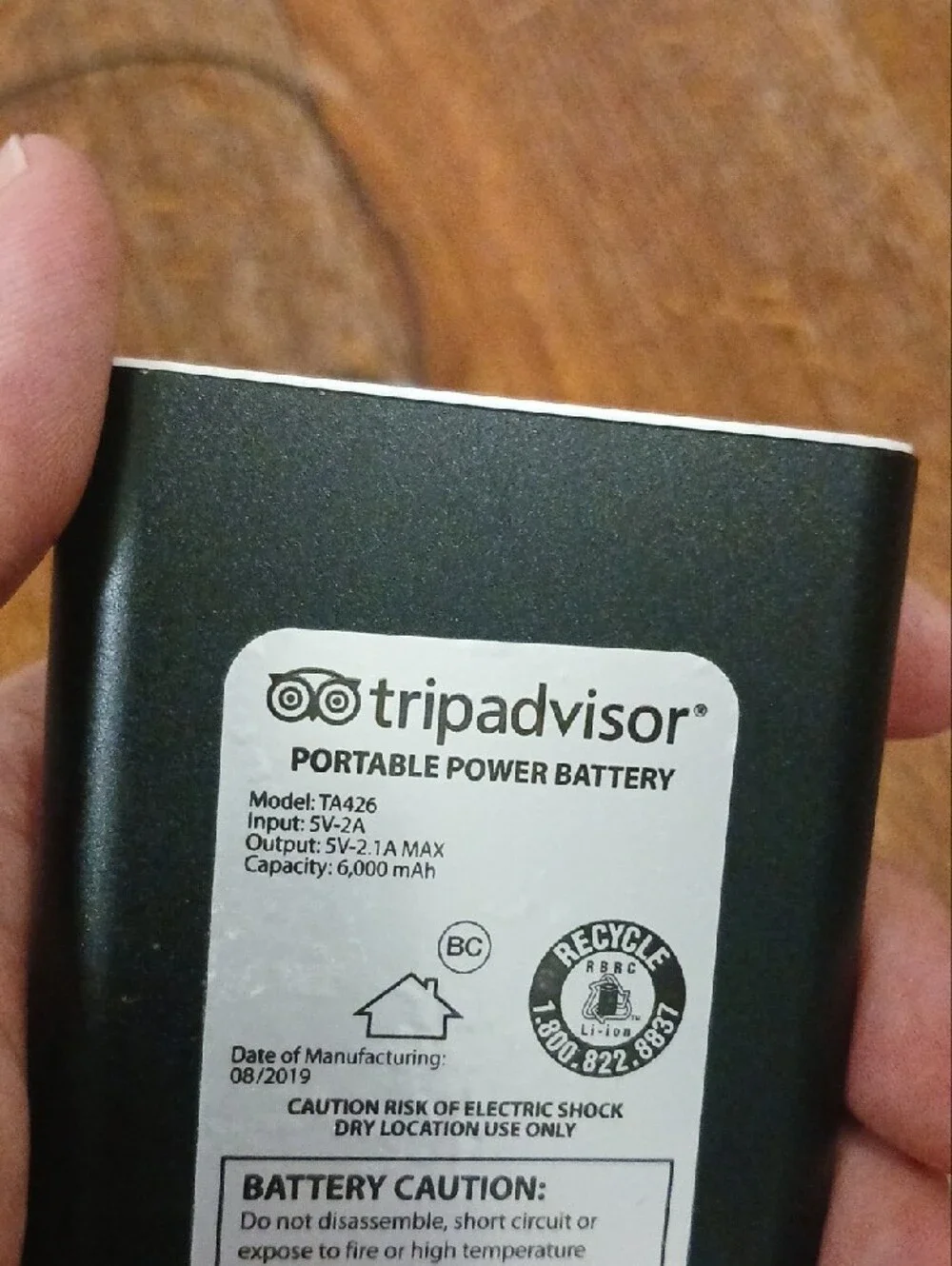 Tripadvisor Black Portable Charger Power Bank with USB Cable